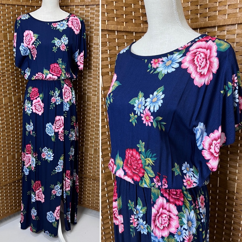 Ruby Rocks Navy Floral Bianca Maxi Dress Sz M NWT